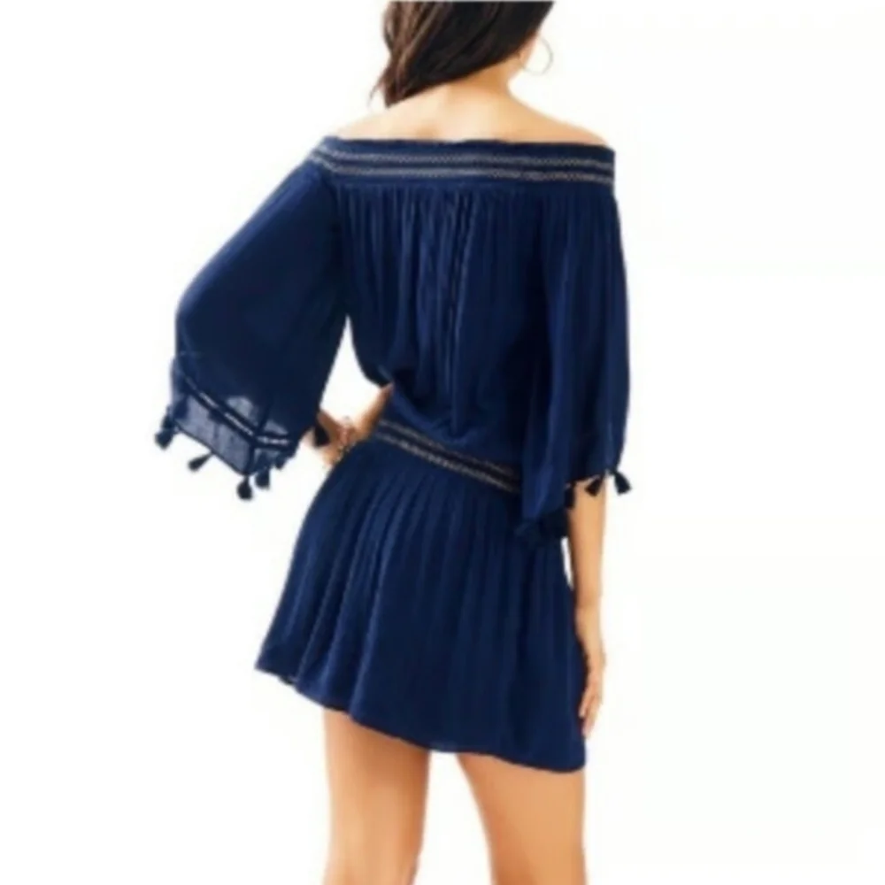 Lilly Pulitizer Joelle Navy Blue off the shoulder Minidress with XXS - Picture 2 of 11